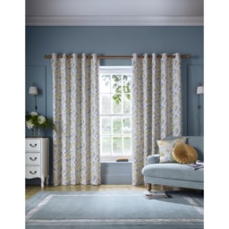 Laura Ashley Longston Sprig Eyelet Curtains - Ochre Yellow - W 88 x D 72