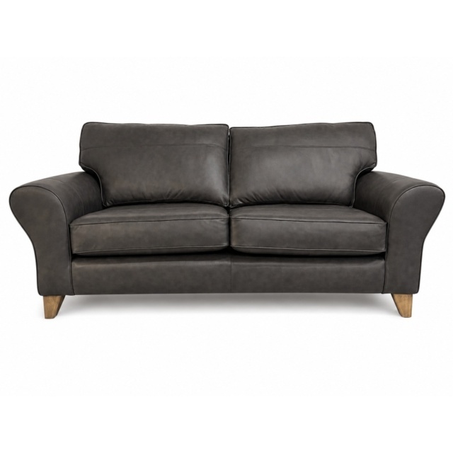 The Lounge Co Penelope 3 Seater Sofa in Regal Charcoal Leather With Vintage Oak Tapered Legs - image 1