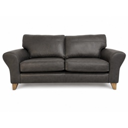 The Lounge Co Penelope 3 Seater Sofa in Regal Charcoal Leather With Vintage Oak Tapered Legs