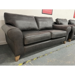 The Lounge Co Penelope 3 Seater Sofa in Regal Charcoal Leather With Vintage Oak Tapered Legs - thumbnail 3