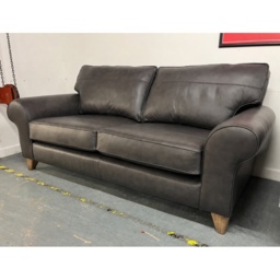 The Lounge Co Penelope 3 Seater Sofa in Regal Charcoal Leather With Vintage Oak Tapered Legs - thumbnail 2