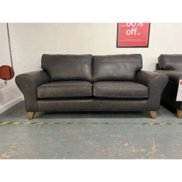 The Lounge Co Penelope 3 Seater Sofa in Regal Charcoal Leather With Vintage Oak Tapered Legs - thumbnail 4