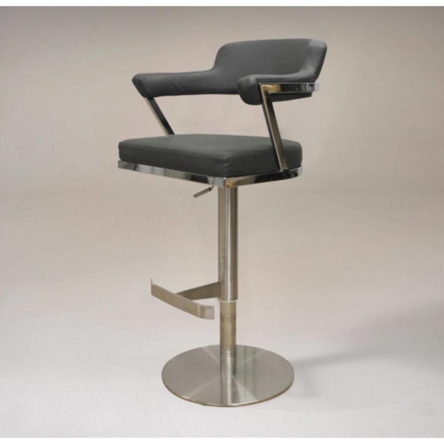 HND Firenza Bar Stool - Stainless Steel Frame - Black PU Leather - image 1
