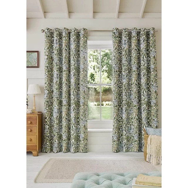 William Morris at Home Honeysuckle Blackout Eyelet Curtains -Blue - W 90 x D 90 - image 1