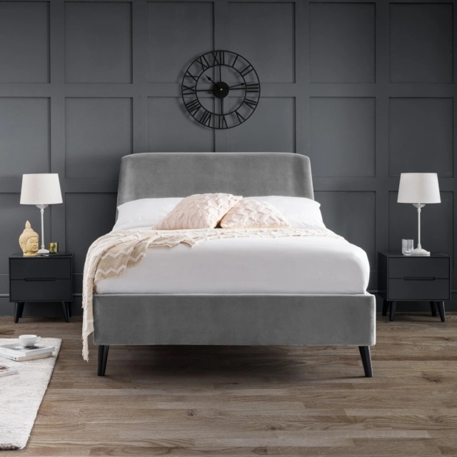 Julian Bowen Frida Curved Velvet Bed - Grey - 150cm King