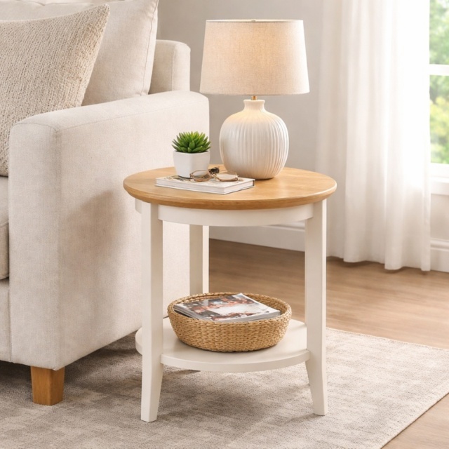 Caldecott Round Lamp Table - Light Oak/Stone Grey - image 1