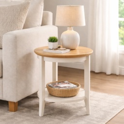 Caldecott Round Lamp Table - Light Oak/Stone Grey - thumbnail 1