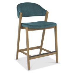 Brandon Rustic Oak Upholstered Bar Stool - Azure Velvet - thumbnail 2