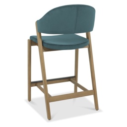 Brandon Rustic Oak Upholstered Bar Stool - Azure Velvet - thumbnail 4