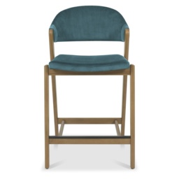 Brandon Rustic Oak Upholstered Bar Stool - Azure Velvet - thumbnail 3