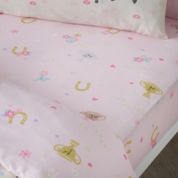Catherine Lansfield Happy Horses Fitted Sheet - Pink - Single - thumbnail 1