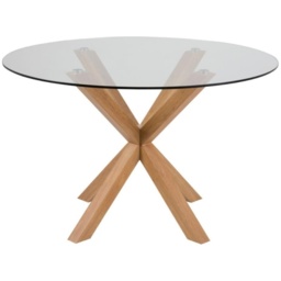 Heaven 120cm Dining Table - Glass With Oak Base - thumbnail 1