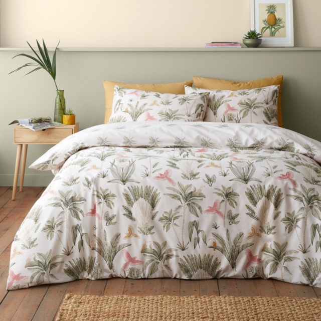 Catherine Lansfield Paradiso Palm Duvet Set - Natural - Super King - image 1