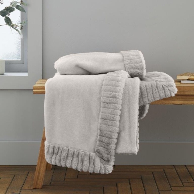 Catherine Lansfield Velvet and Fur Throw Silver Grey - image 1