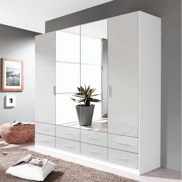 Stuttgart Soft Grey/Alpine White 210cm Height 4 Door Combination Wardrobe - image 1