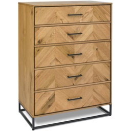 Vaughan Chevron Oak 5 Drawer Tall Chest - thumbnail 2