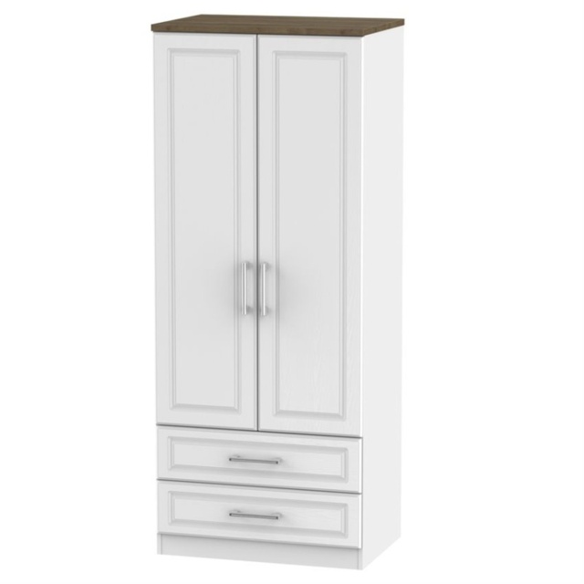 Kent 2 Door 2 Drawer Wardrobe - White Ash and Oak - image 1
