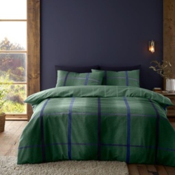 Catherine Lansfield Brushed Melrose Tweed Duvet Set - Green - Double