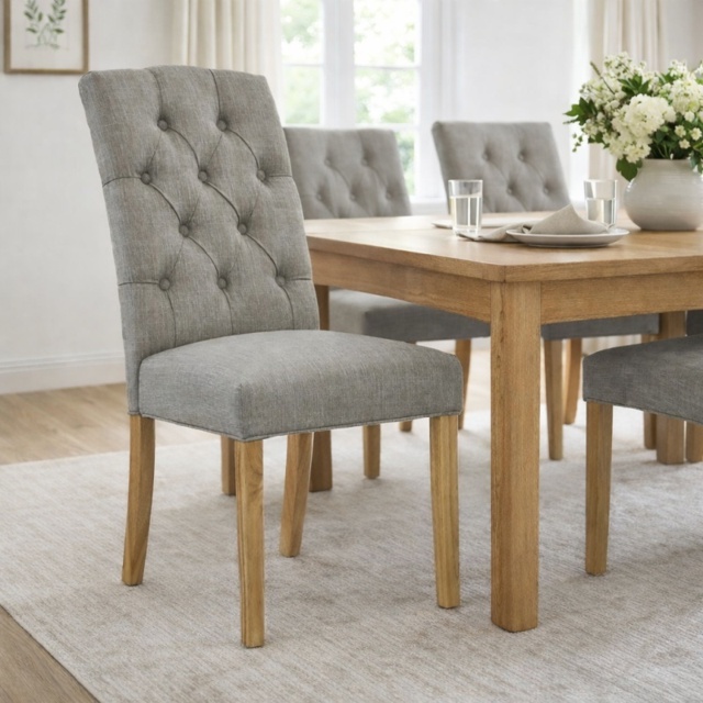 Ascot Grey Button Back Upholstered Dining Chair Pair - image 1