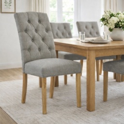 Ascot Grey Button Back Upholstered Dining Chair Pair - thumbnail 1