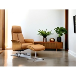 G Plan Skara Manual Recliner Chair and Stool Set - Leather Grade L - Dark Wood - Black Base - thumbnail 6