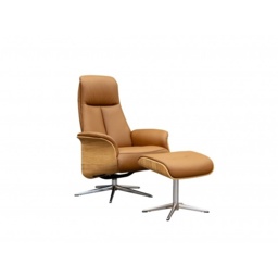 G Plan Skara Manual Recliner Chair and Stool Set - Leather Grade L - Dark Wood - Black Base - thumbnail 2