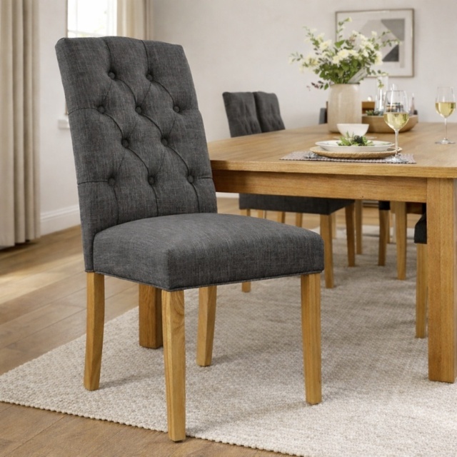 Ascot Charcoal Button Back Upholstered Dining Chair Pair - image 1