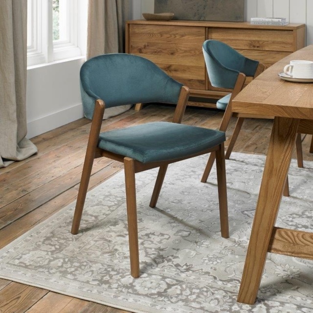 Brandon Rustic Oak Upholstered Chair Pair - Azure Velvet - image 1