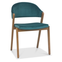 Brandon Rustic Oak Upholstered Chair Pair - Azure Velvet - thumbnail 4