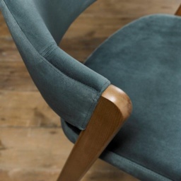 Brandon Rustic Oak Upholstered Chair Pair - Azure Velvet - thumbnail 2