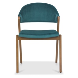 Brandon Rustic Oak Upholstered Chair Pair - Azure Velvet - thumbnail 3