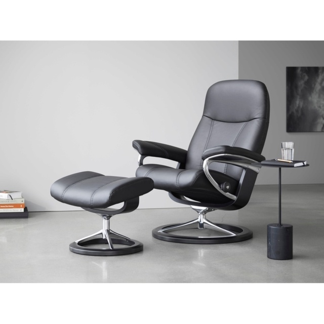 Stressless Consul Chair With Signature Base - Large - Fabric - With Footstool - image 1