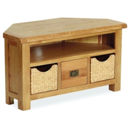 Ascot Rustic Oak Corner TV Unit With Baskets - thumbnail 2