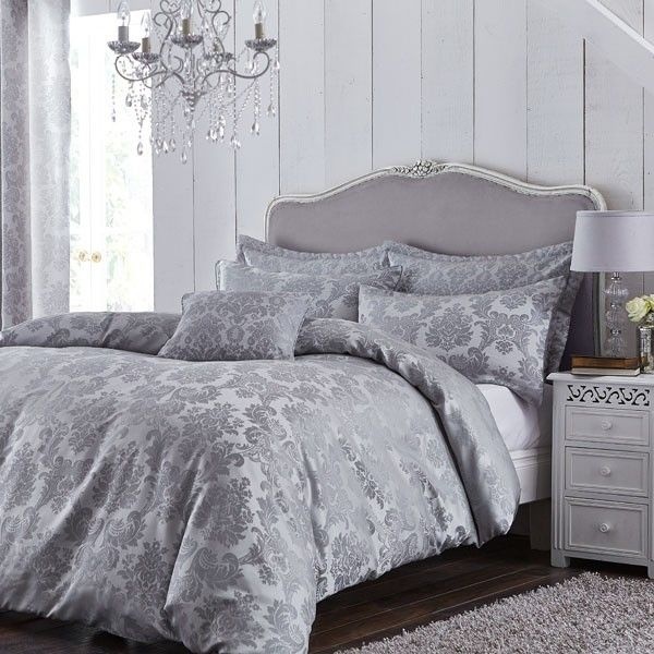 Catherine Lansfield Damask Jacquard Grey Duvet Set - King - image 1