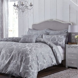Catherine Lansfield Damask Jacquard Grey Duvet Set - King - thumbnail 1