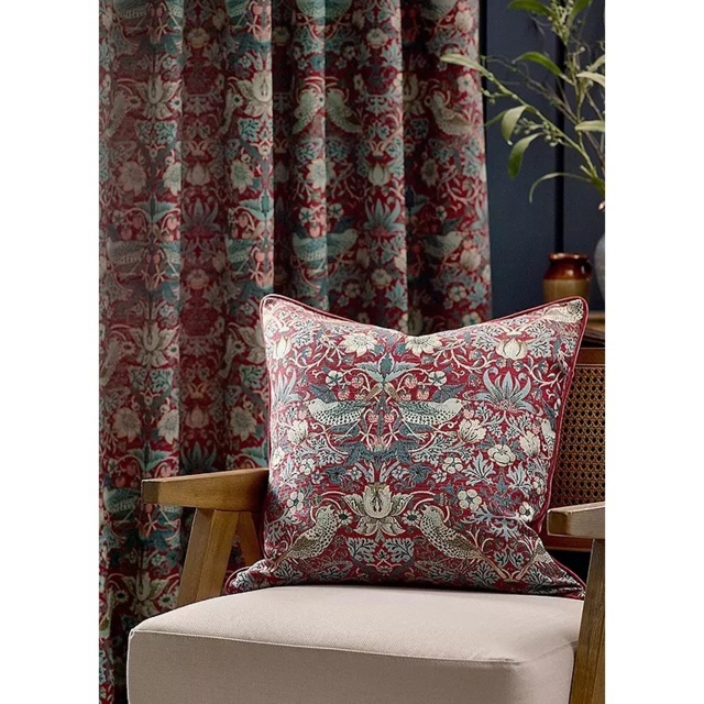 Morris and Co Strawberry Thief Jacquard Feather Cushion 55cm - Berry - image 1