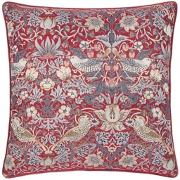 Morris and Co Strawberry Thief Jacquard Feather Cushion 55cm - Berry - thumbnail 2
