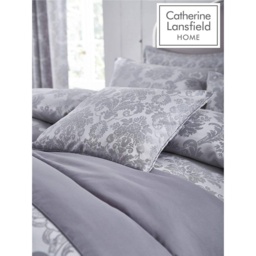 Catherine Lansfield Damask Jacquard Grey Duvet Set - Single - thumbnail 2