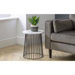 Julian Bowen Broadway Round Lamp Table - White Marble - thumbnail 1