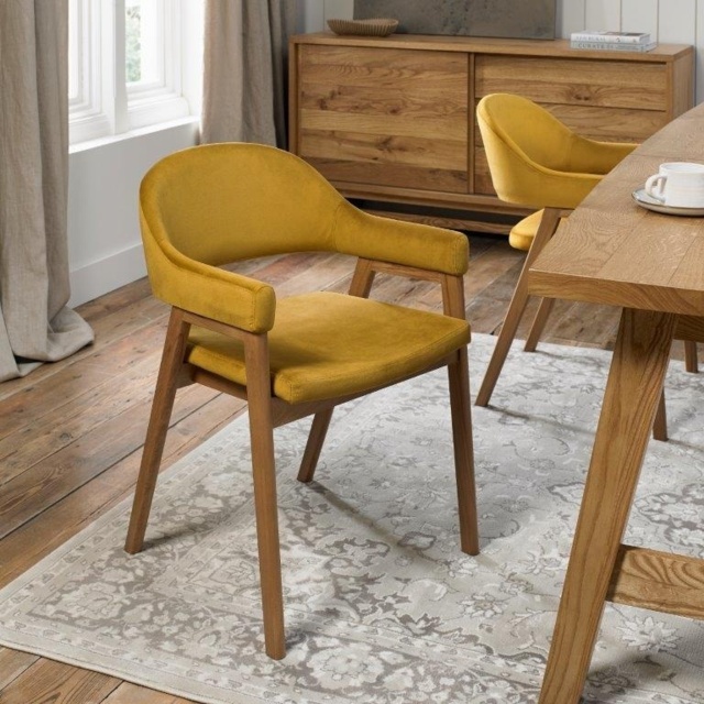 Brandon Rustic Oak Upholstered Arm Chair Pair - Mustard Velvet - image 1