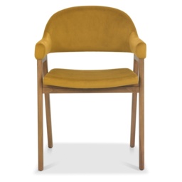 Brandon Rustic Oak Upholstered Arm Chair Pair - Mustard Velvet - thumbnail 3