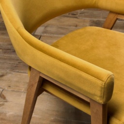 Brandon Rustic Oak Upholstered Arm Chair Pair - Mustard Velvet - thumbnail 2