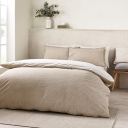 Catherine Lansfield Oxford Pinstripe Duvet Set - Natural - Super King - thumbnail 2