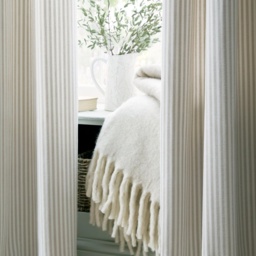 Laura Ashley Cornish Chenille Stripe Lined Eyelet Curtains - Natural - W 88 x D 72 - thumbnail 3