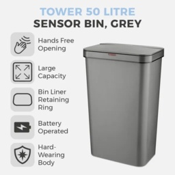 Tower 50L Rectangular Sensor Bin - Grey - thumbnail 2