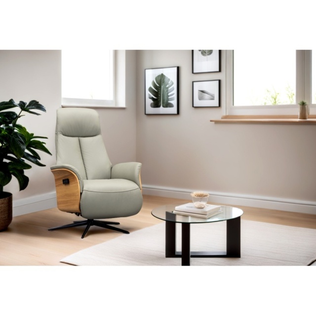 G Plan Kalmar Power Recliner Chair with Headrest - Leather Grade N - Dark Wood - Black Base - No - image 1