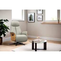 G Plan Kalmar Power Recliner Chair with Headrest - Leather Grade N - Dark Wood - Black Base - No - thumbnail 1