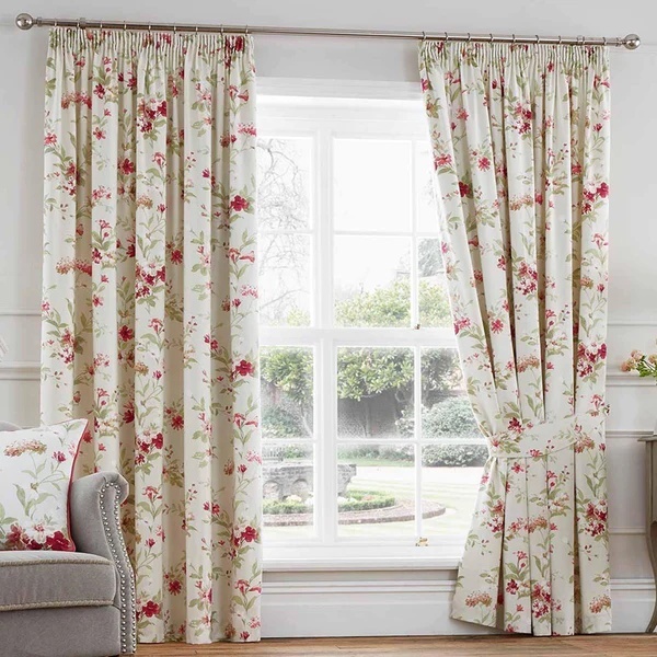 Fusion Jeannie Floral Lined Tape Top Curtains - Red - 46x72 - image 1