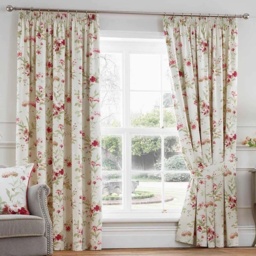 Fusion Jeannie Floral Lined Tape Top Curtains - Red - 46x72 - thumbnail 1