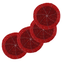 Peggy Wilkins Bliss Beaded Coasters Set Of 4 - Red - thumbnail 1